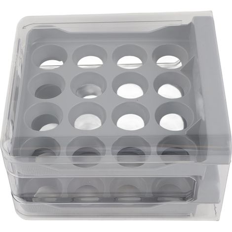 Boîte de Rangement Œufs Double Couche Transparente Grande Capacité avec Poignée pour Réfrigérateur Gris (1/5)