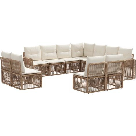 vidaXL Set Divano da Giardino 11 pcs Beige e Bianco Crema polyrattan