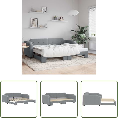 Schlafsofa -  Tagesbett Ausziehbar Hellgrau 100x200 cm Stoff