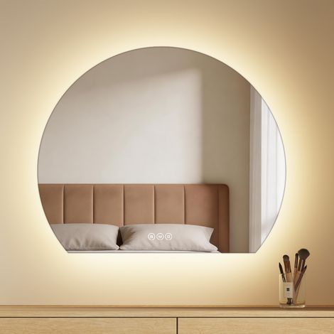 EMKE Miroir Salle de Bain LED sans Cadre 620 × 700 mm, Éclairage Réglable 3 Couleurs, Intensité Variable, Fonction Anti-Buée, Commande Tactile