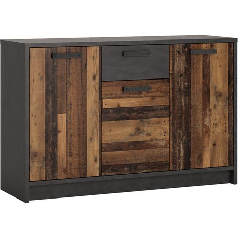 Sideboard im modernen Industrial Design NELSON-129 in grau mit Holz Nb., Jugendzimmer Kommode mit viel Stauraum, B/H/T ca. 128/84/42 cm (1/5)