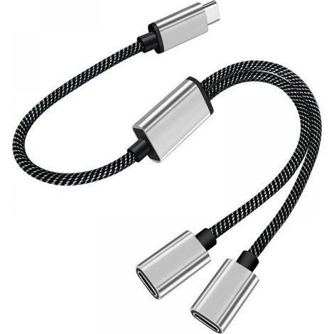Adaptador divisor de conector de datos USB-C a doble USB-C macho de 480 Mbps para teléfono, tableta y computadora. (1/5)