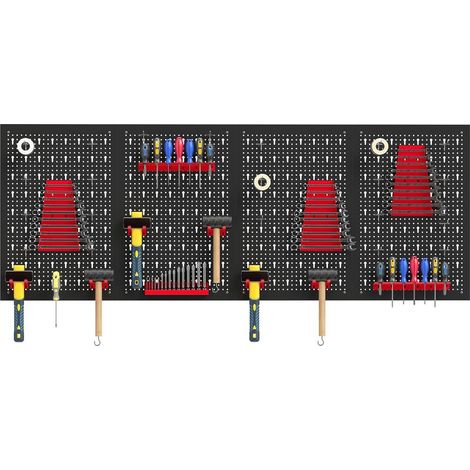 Système de rangement mural étagère 60 x 40 cm, 38 pièces Étagère à bacs avec crochets, étagères et bacs de rangement ouverts, noir et rouge (1/5)