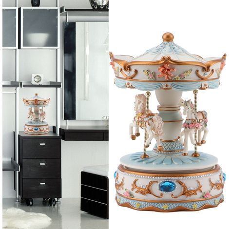 Carillon rotante in resina con statuetta di cavallo - Luce multicolore - Modello decorativo per la casa e regalo perfetto (16x11 cm, colori assortiti) (1/4)
