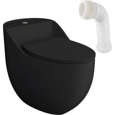 Lavita Silia RIM Black WC à poser compact sans bride Pack WC compact complet  3/6l  + connecteur WC