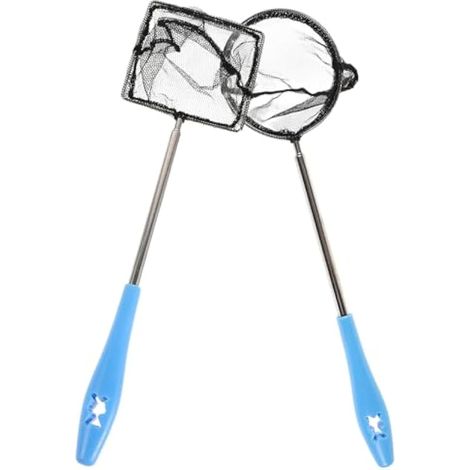 Lot de 2 épuisettes télescopiques à mailles fines en acier inoxydable pour aquarium, idéales pour nettoyer et capturer les petits poissons. (1/5)