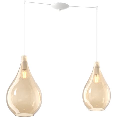 Lampadario Contemporaneo Drop 2.0 Metallo Bianco Vetro Ambra 2 Luci E27