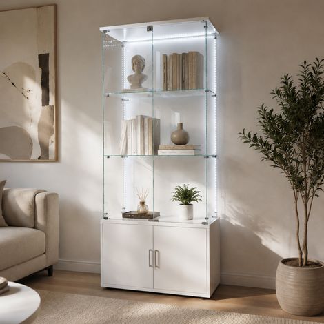 Vitrine vitrée, Vitrine Exposition avec serrure, Vitrine de Collection 2 porte, Armoire vitrée avec LED et 2 étagères , Étagère de Présentation (1/5)