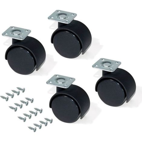 Set of 4 swivel castors with plate without brake Ø 30 mm with fixing plate / ball bearing Black (1/5)