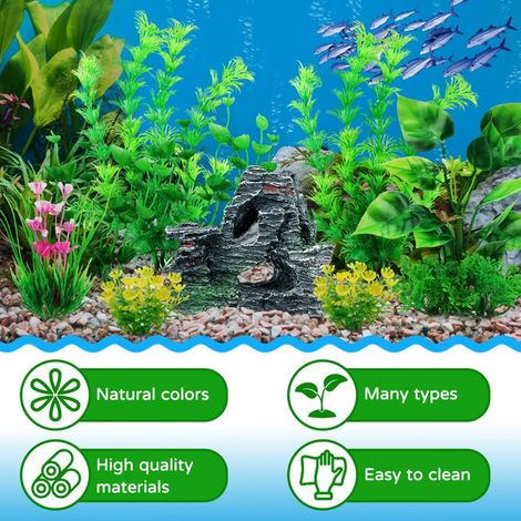 Décoration d'aquarium plantes artificielles en plastique et fausse roche décors pour aquarium poissons (1/5)