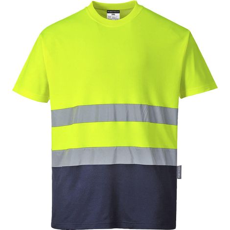 T-Shirt Baumwolle Bicolor Farbe: Gelb/Navy Größe L - Portwest