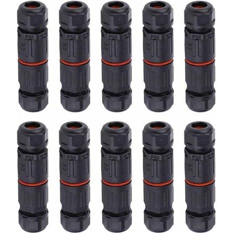 WHPPS 10-teilige IP68 wasserdichte gerade Anschlussdose mit 3-poligem Außenstecker und Klemmenblock - Crezuo (1/3)