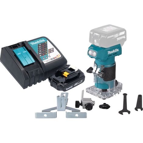 Makita DRT 52 RY1 Fraiseuse de bords sans fil 18 V 6 mm Brushless + 1x batterie 1,5 Ah + chargeur