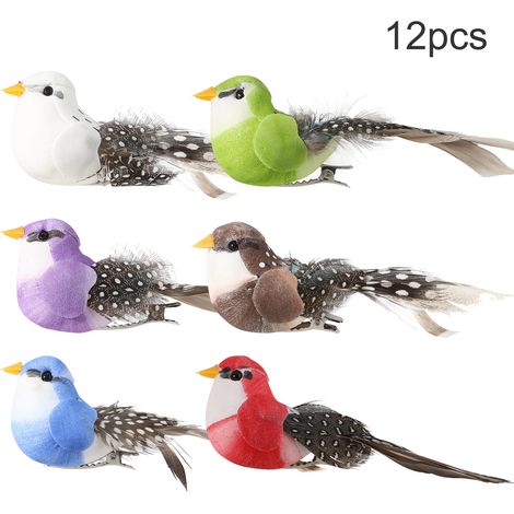 Oiseau artificiel mignon et réaliste, 12 pièces, accessoires de spectacles sur scène, décoration intérieure et extérieure, Plume de perles (1/5)