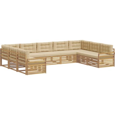 Outdoor Sofa Set 9 pcs White and Beige Solid Acacia Wood vidaXL (1/5)