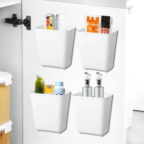 Packen Sie selbstklebende Aufbewahrungsboxen zur Wandmontage, Aufbewahrung und Organisation in der Küche, Haushalts-Organizer, Schrank-Organizer-Box für Kühlschrank, kleine Gegenstände