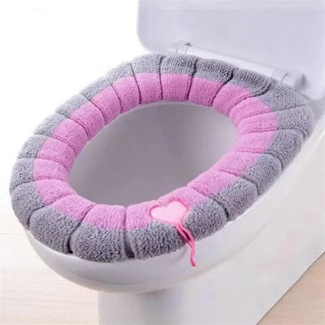 Lot de 2 housses de siège de toilette avec poignée, coussin chauffant d'hiver doux, épais et lavable (rose gris) (1/5)