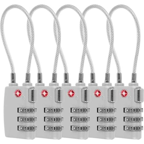 Cadenas à câble pour bagages, cadenas de voyage à combinaison, cadenas à combinaison à 3 chiffres reconfigurable, serrures à glissière en alliage de zinc, serrure étanche pour valise à dos (5 (1/5)