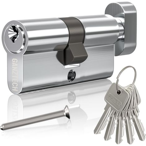 30T/30 (60mm) Serrure de barillet de porte en Chromage, clé à clé avec 5 clés standard, serrure à cylindre européen en Alliage d’aluminium,Applicable à composites et UPVC (1/3)