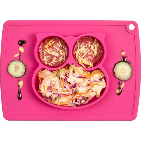 Dessous de plat en silicone hibou, assiette à ventouse pour enfants (rouge) (1/5)