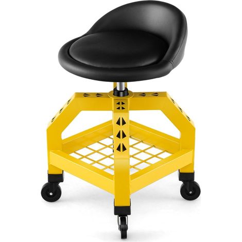 Sgabello da officina regolabile in altezza portata 150 kg con vassoio portautensili sedia da officina gialla