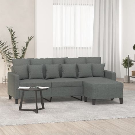 vidaXL Divano a 3 Posti con Poggiapiedi Grigio Scuro 180cm in Tessuto