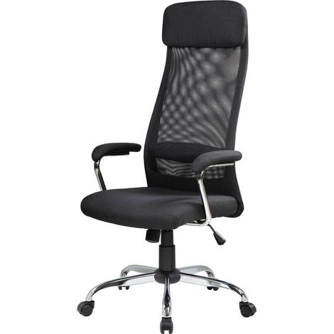 Dmora - Silla de oficina Dartic, Sillón presidencial con reposabrazos, Silla de oficina ergonómica, 65x65h126/136 cm, Negro (1/5)