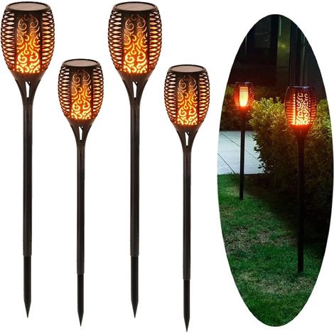 Lampe Solaire Pelouse Flamme Lumière Jardin Extérieur Bouchon de Sol Lumière Décorative (4 Pièces) (1/5)