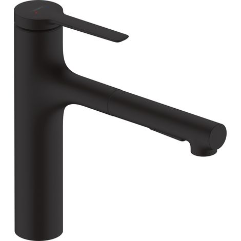 Hansgrohe – Mitigeur de cuisine 160 avec douchette extractible 2 jets noir mat – Bec orientable 150° – Débit 8,2 l/min – 74801670 (1/8)