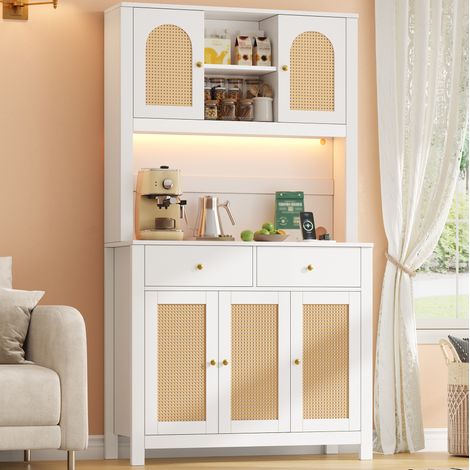 Mobile cucina alto 100 x 40 x 180 cm con LED RGB, prese e 2 cassetti bianco DESVIAE (1/5)