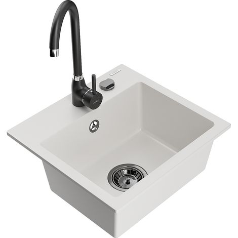 Mexen Milo fregadero de granito de 1 tazón con grifo de cocina Telma, blanco - 6505-20-670200-70 (1/5)
