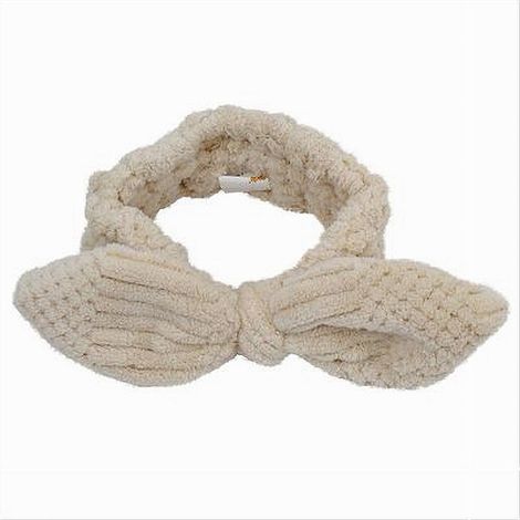 Cleafe - Fascia Per Capelli Doccia Shampoo Trucco Spugna Con Fiocco Annodato Beige 79615 - (1/2)