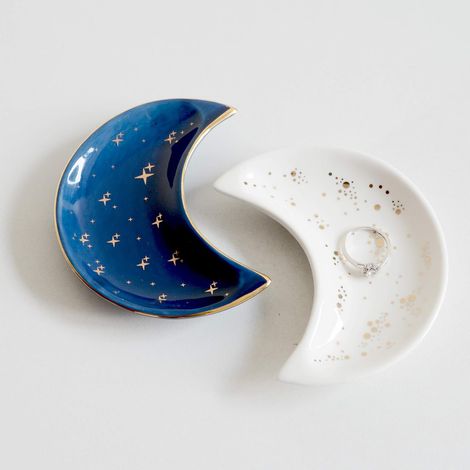Plateau Bijoux - Forme Lune - Céramique - 10 x 7,5 x 4 cm - Pour Coiffeuse Salle De Bain - Lot De 2 (1/5)
