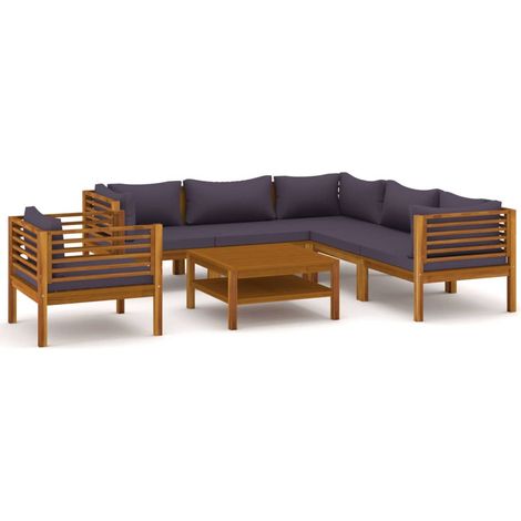 Mobili da giardino mobili da esterno Set di mobili da 7 pezzi con cuscino in legno massello di acacia 020017057