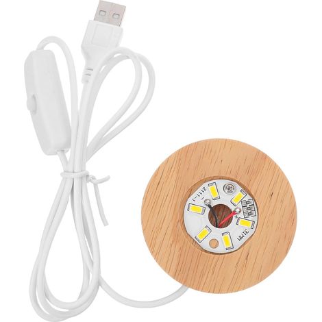 Socle Lumineux LED Rond en Bois Beige avec Câble Usb, Base d'Affichage pour Boule de Cristal ou Objet Transparent, Lumière Chaude pour Décoration Intérieure, 6,5 Cm de Diamètre (1/5)