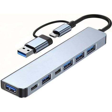 Concentrador USB de 7 puertos, divisor USB compacto de 7 puertos, adaptador USB múltiple de aluminio (1/5)