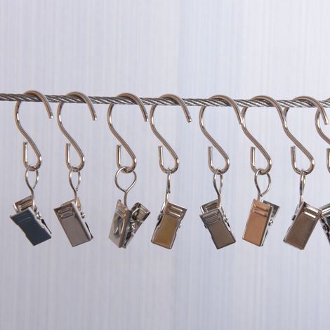 Lot de 40 crochets de suspension en métal argenté pour rideaux et stores