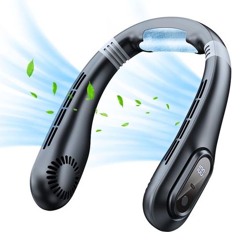 Ventilateur de cou mains libres, portable et rechargeable, sans pales, alimenté par batterie 3000 mAh, 3 vitesses (noir) (1/5)