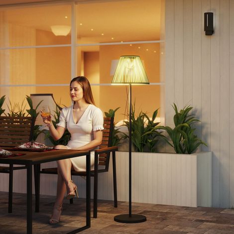 Solar Stehlampe Rattan Solarlampen mit Lichtsensor 25 LED-Lichte Solarleuchte im Boho-Stil Ø33 x 135 cm