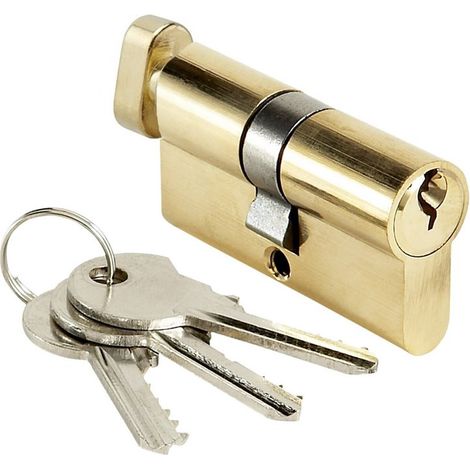 Bricard – Cylindre de serrure 30x30 mm – Barillet à bouton – 3 clés crantées – 5 goupilles – Pour porte d'intérieur en laiton poli