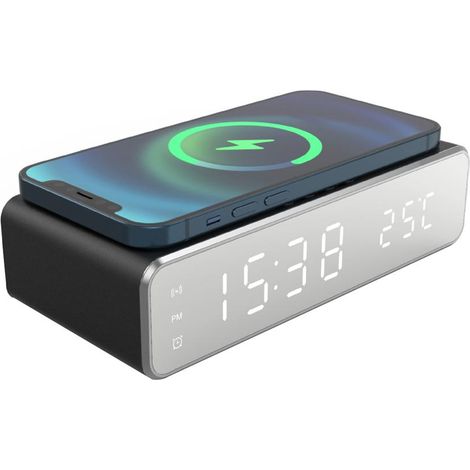 Elektrischer 5-W-Wecker mit Digitalthermometer und kabelloser Ladefunktion – ideal für Schlafzimmer, Meetings und Reisen (1/5)