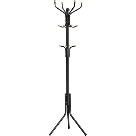 Portemanteau, Portant à Vêtement d’Entrée, en Métal, sur Pieds, 182 cm, avec 12 Crochets Arrondis, pour Vêtements, Manteaux, Chapeaux, Sacs, Noir (1/5)