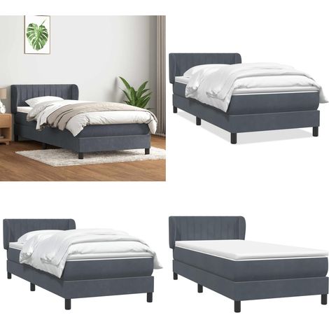vidaXL Boxspringbett mit Matratze Dunkelgrau 80x210 cm Samt