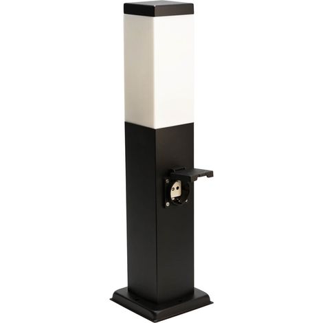 Borne lumineuse extérieure design noir moderne avec prise électrique H:50cm