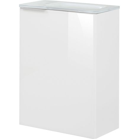 Fackelmann KARA SBC Gäste-WC Set 2 Teile – Waschtischunterschrank in Weiß mit Glasfront Weiß mit Waschbecken aus Glas in Weiß – Waschbeckenunterschrank schmal – Türanschlag rechts – 45 cm breit"-"9006 (1/5)