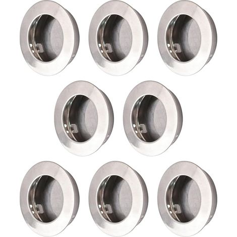 Lot de 8 poignées rondes à ouverture encastrée, poignée de porte à ouverture dissimulée en acier inoxydable, poignées de porte coulissante de grange, poignées de placard de cuisine invisibles (1/5)