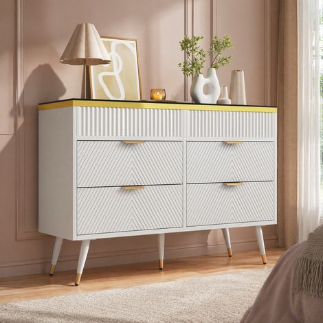 Comò a 6 cassetti 120 x 40 x 76 cm, vetro decorativo, bianco DESVIAE (1/5)