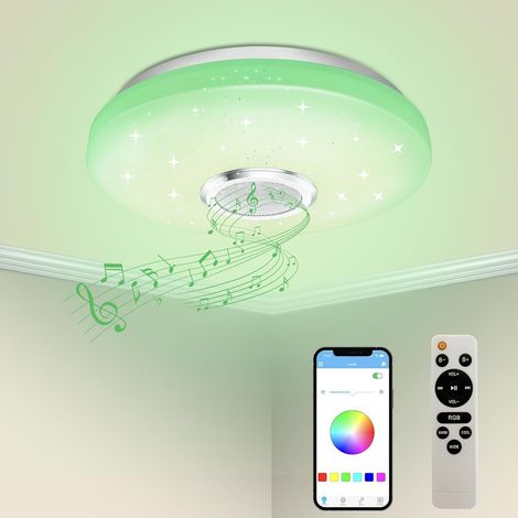 Plafonnier LED 36 W à intensité variable, haut-parleur Bluetooth, contrôle par télécommande/application, changement de couleur RGB, lampe de plafond pour cuisine, chambre, salle de bain, salon, chambr (1/5)