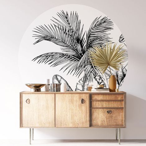 Sticker mural rond / cercle - Forêt Tropicale - Diamètre 30 cm - Adhésif MAT (1/3)