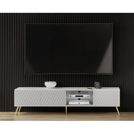 AX LIVING Lowboard TV Delvine 175 cm Weiß – mit goldfarbenen Füßen